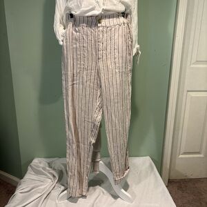 Lou&Grey women’s buttonfly Striped Linen-Blend Casual pants ivory/blue striped M